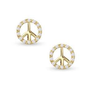   Zirconia Peace Sign Stud Earrings in 10K Gold CZ EARRINGS Jewelry