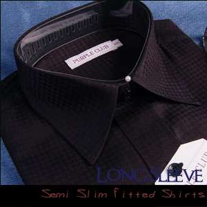 MENS BLACK GEOMETRIC SEMI SLIM FIT DRESS SHIRTS .881 1  