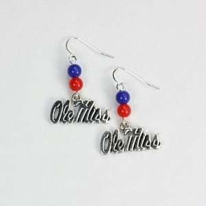 Mississippi Ole Miss Rebels French Wire Logo and Beads Earring:  