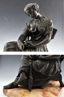 Lovely Antique Auguste Moreau Bronze Sculpture Woman Sitting 1860 1890 