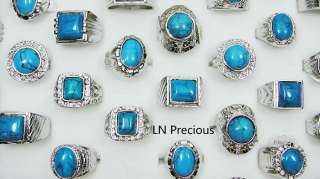 wholesale jewelry lots 15pcs Turquoise Mens silver plated Rings free 
