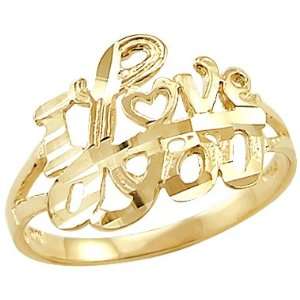   14k Yellow Gold Heart Crown Hands Love Diamond Cut Ring: Jewelry