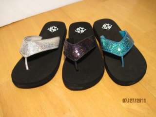 BYYB Ladies Silver, Black or Blue Sequin Thong Sandal  