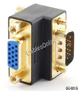 VGA (HD15 Pin) 90 Degree Male to Female Video Adapter, Gold Plated 
