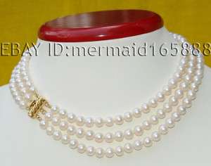 3ROW 7 8MM WHITE ROUND CULTURED PEARL NECKLACE  