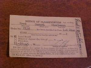 1945 WWII US SELECTIVE SERVICE ARMED FORCES ID CARD NR  