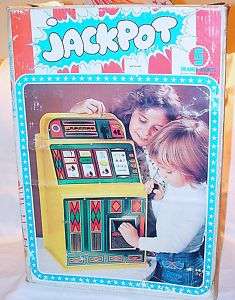   JACKPOT SLOT MACHINE Table Top Toy Model for fake Money MIB`65!  