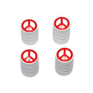    Peace Sign Red   Tire Rim Valve Stem Caps   White Automotive