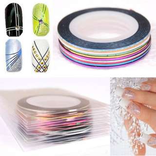 10 & 12 X STRIPING TAPE COLOR TIP LINE NAIL ART STICKER ROLLS 