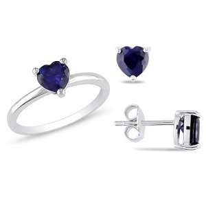   CT TGW Heart Created Sapphire Ring and Earring Set: Jewelry