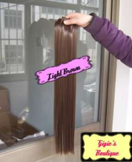 24 Long Straight Heat Proof Clip On Clip In Hair Extension Volumizer 
