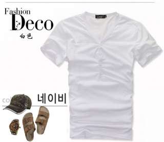 Mens Multi Button Design Slim Fit Cotton T Shirt Tops 7color Asia M 