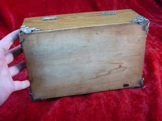 Antique 1880s AMERICAN OAK CIGAR BOX HUMIDOR Metal Lined Trimmed 