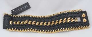 CC Skye Madison cuff black leather with gold plate  