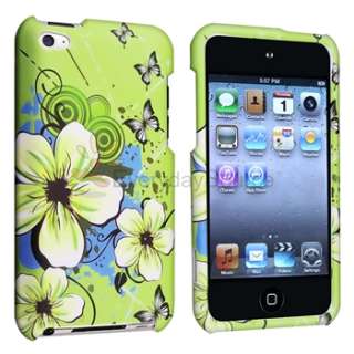 GREEN FLOWERS For iPOD TOUCH 4 4G 4th Gen RUBBERIZED HARD CASE COVER 