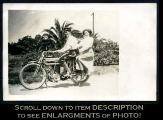 COUPLE on EXCELSIOR MOTORCYCLE! 1910s VINTAGE MOTORCYCLE PHOTO!  
