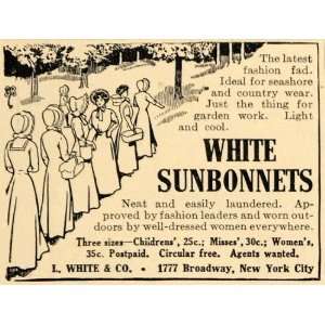   Ad L White Sunbonnets Fashion Light Clothing Hat   Original Print Ad