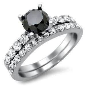  2.16ct Black Round Diamond Engagement Ring Wedding Set 14k 
