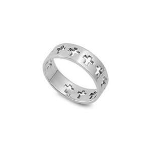 Sterling Silver Open Crosses Band Ring Jewelry