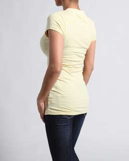 MOGAN Women/Junior Basic Plain Short Sleeve V NECK TEE Stretch Slim T 