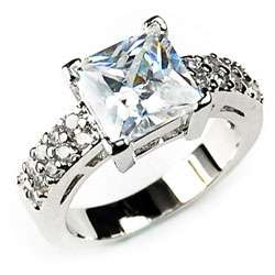 14k White Gold Overlay Clear Solitaire Ring  Overstock