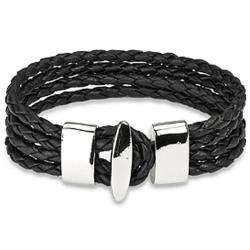 Black Braided Leather Multi cord Bracelet  Overstock