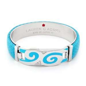   Blue Snakeskin Leather Bangle Bracelet And Enamel Swirl Design Clasp