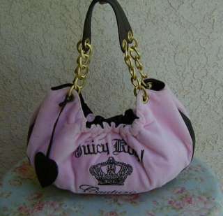 Cute Pink Velour & Brown Leather JUICY COUTURE Royal Hobo Bag~Purse 