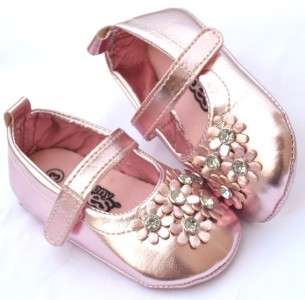 Silver pink flower Mary Jane toddler baby girl shoes size 3 12 months 