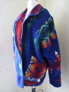 Vintage 80s Navajo Indian Blanket Coat Jacket Cocoon Aztec Wool 