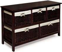 Espresso Wooden Storage Cabinet with Wicker Baskets  Overstock