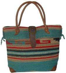   Odyssey Turquoise Tribal Print Wool blend Tote Bag  