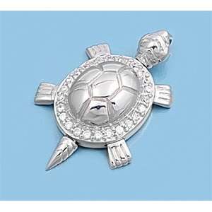  Sterling Silver & CZ Charming Sea Turtle Pendant Jewelry