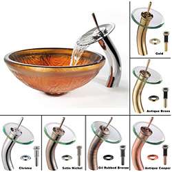 Kraus Copper Glass Vessel Sink and Waterfall Faucet  Overstock