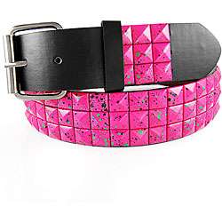 JK Belts Unisex 3 row Pink Splattered Paint Studded Black Belt 