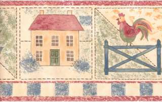 Country Quilt Rooster Floral Rabbit Wall paper Border  