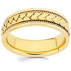   Yellow Gold 6 mm Hand braided Comfort fit Wedding Band  