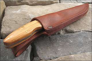 Schrade Custom Hunter Damascus Style Etch Full Tang Light Wood Handles 