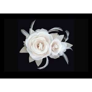   Collection Ivory and Beige Double Flower and Feather Headpiece S2182M