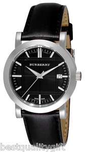BURBERRY ETCHED CHECKED BLACK LEATHER WATCH BU1354 NEW  