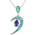   Silver Vivid Crescent Created Opal and Cubic Zirconia Necklace