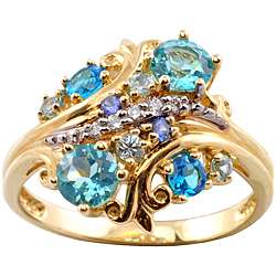   14k Yellow Gold Multi gemstone and Diamond Ring  Overstock
