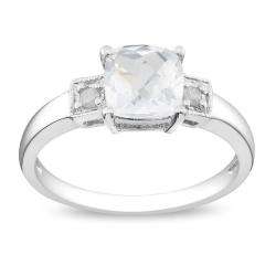   Silver Created White Sapphire and Diamond Ring  