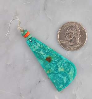 Sterling Silver Turquoise & Apple Coral Slab Earrings  