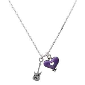  Rock Star Guitar and Translucent Purple Heart Charm 
