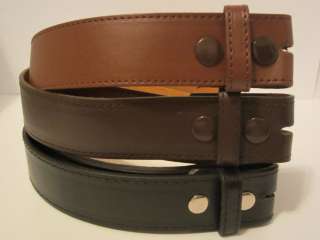 NEW Mens Womens Black Brown Leather Snap On Belt No Buckle  