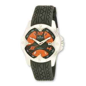   Croton Mens Sport Automatic Black Silicon Band Orange Dial Watch