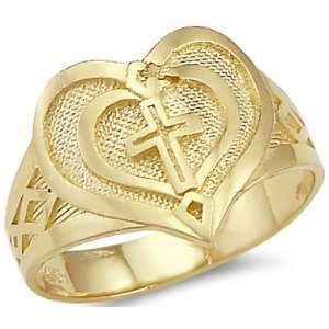  Size  8.5   New Solid 14k Yellow Gold Heart Cross Ladies 