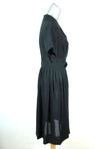   womens black HOUSE DRESS belted classic sheer MAD MEN sz SMALL  