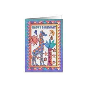  Blue Giraffe,Happy Birthday 4 yr old Card Toys & Games